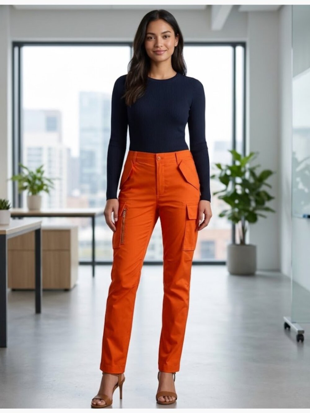 NWT $175 Lauren Ralph Lauren Women's Cotton Sateen Cargo Pants Orange Lily 10